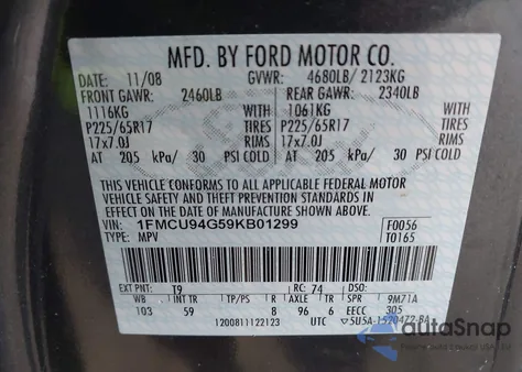 2009 Ford Escape Limited z USA, uszkodzony, nr VIN 1FMCU94G59KB01299
